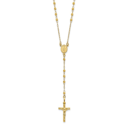14K Yellow Gold Polished Faceted Beads Rosary Necklace
