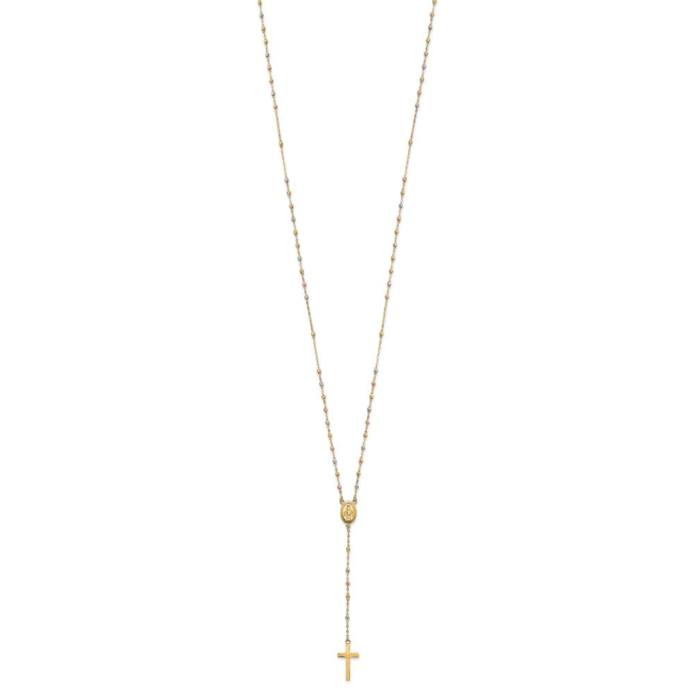 14k Tri-color Bead Rosary 17 inch Neckalce with 3 inch extension