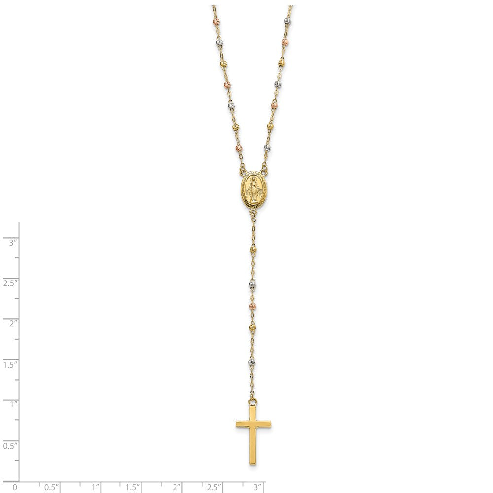 14k Tri-color Bead Rosary 17 inch Neckalce with 3 inch extension