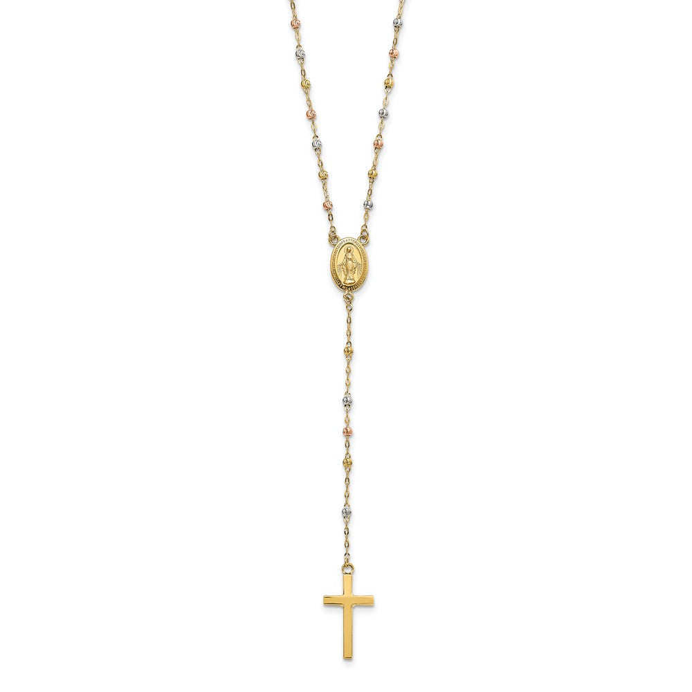 14k Tri-color Bead Rosary 17 inch Neckalce with 3 inch extension