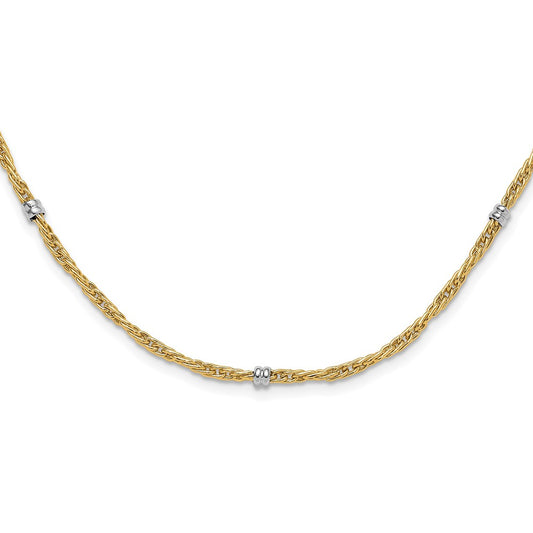 14K Two-tone Polished Fancy Beaded Station Necklace