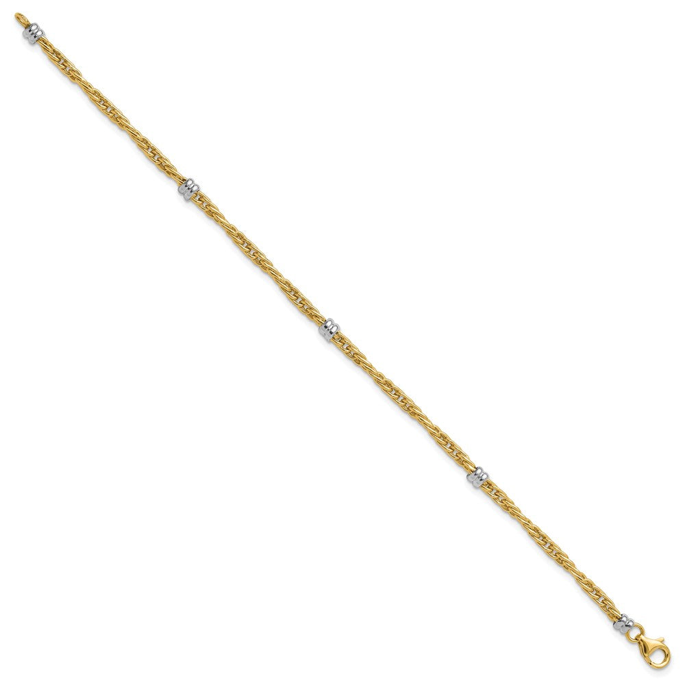 14K Two-tone Polished Fancy Beaded Station Bracelet