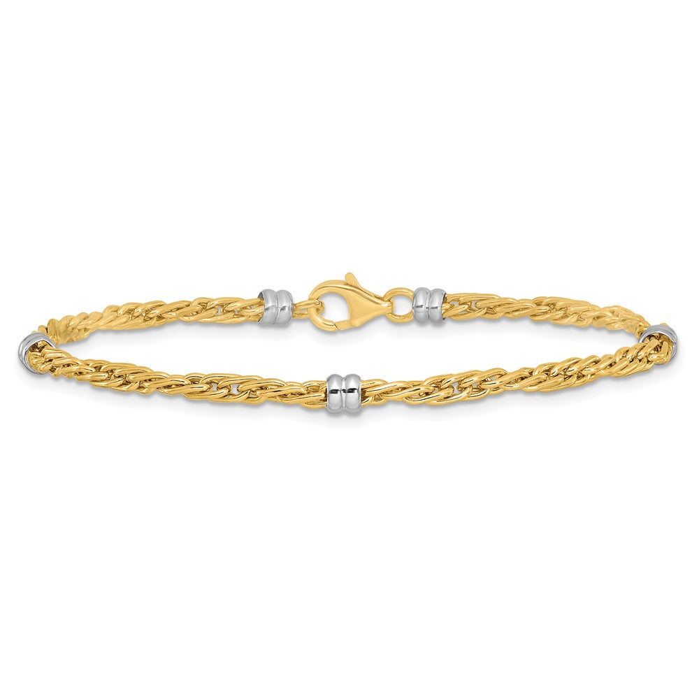 14K Two-tone Polished Fancy Beaded Station Bracelet