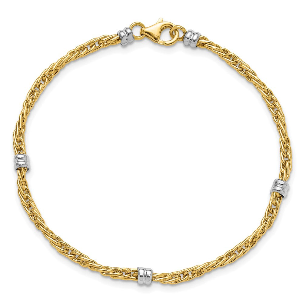 14K Two-tone Polished Fancy Beaded Station Bracelet