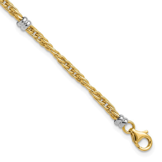 14K Two-tone Polished Fancy Beaded Station Bracelet