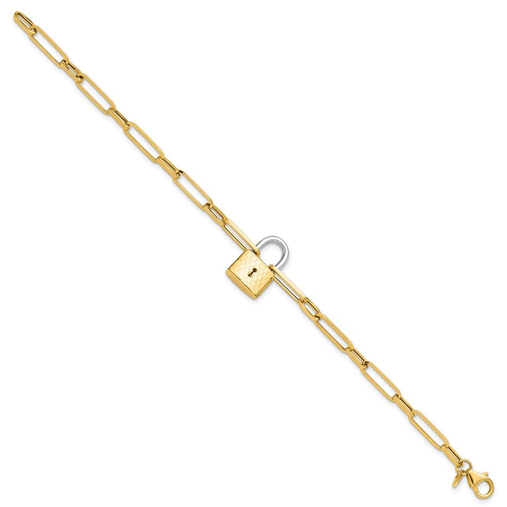 14K Two-tone Fancy Link with Lock Bracelet