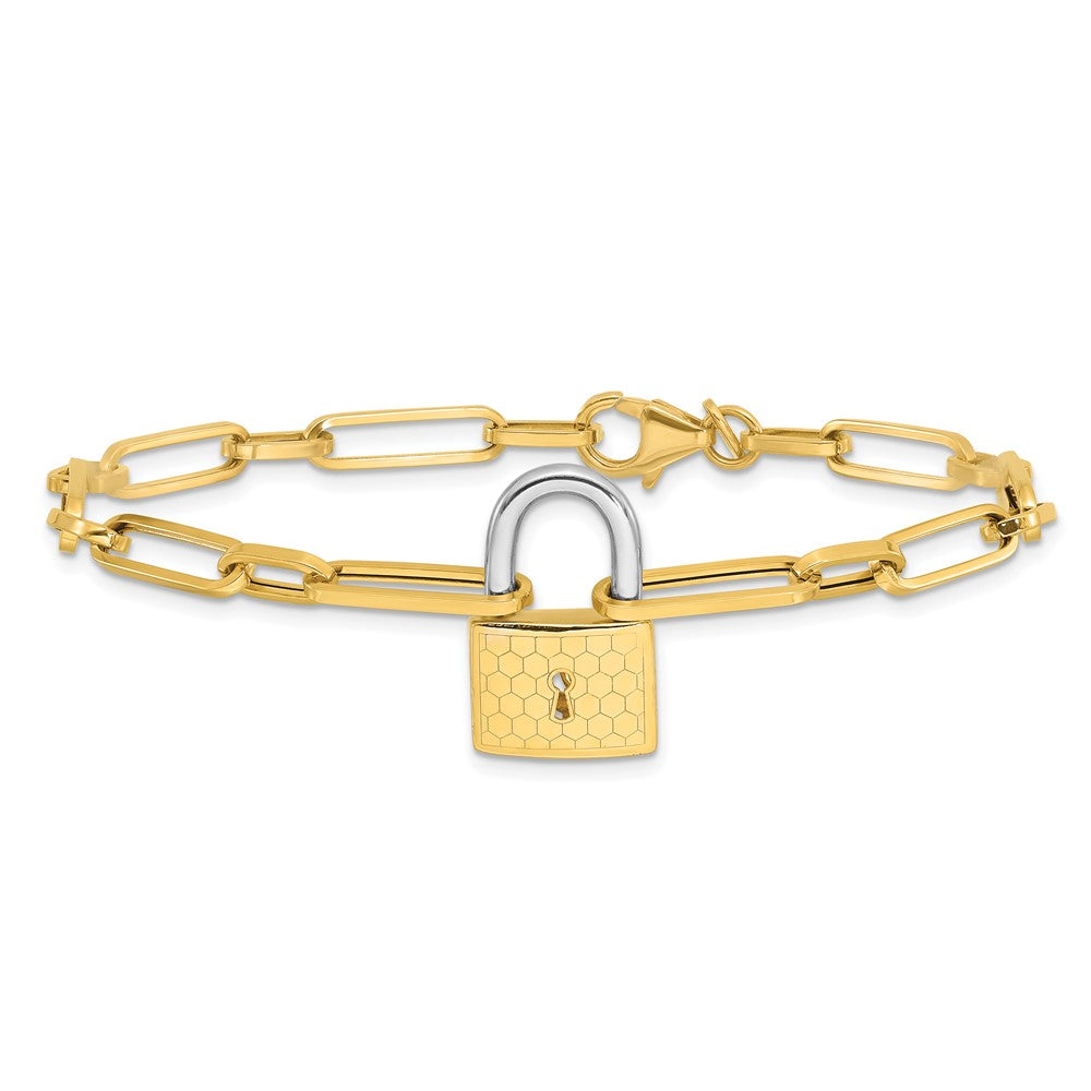 14K Two-tone Fancy Link with Lock Bracelet
