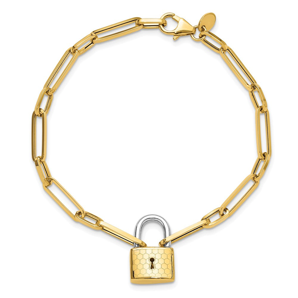 14K Two-tone Fancy Link with Lock Bracelet