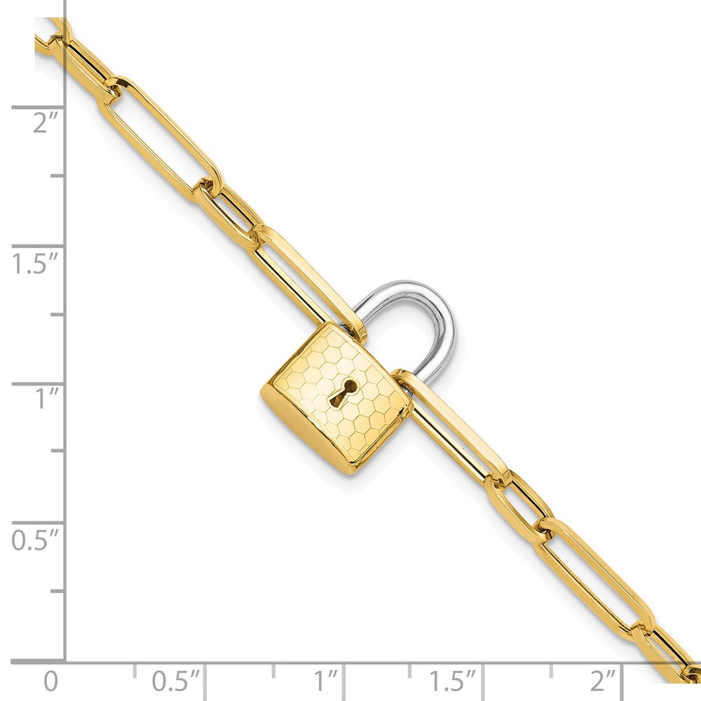 14K Two-tone Fancy Link with Lock Bracelet