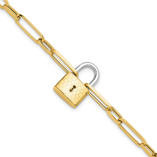 14K Two-tone Fancy Link with Lock Bracelet
