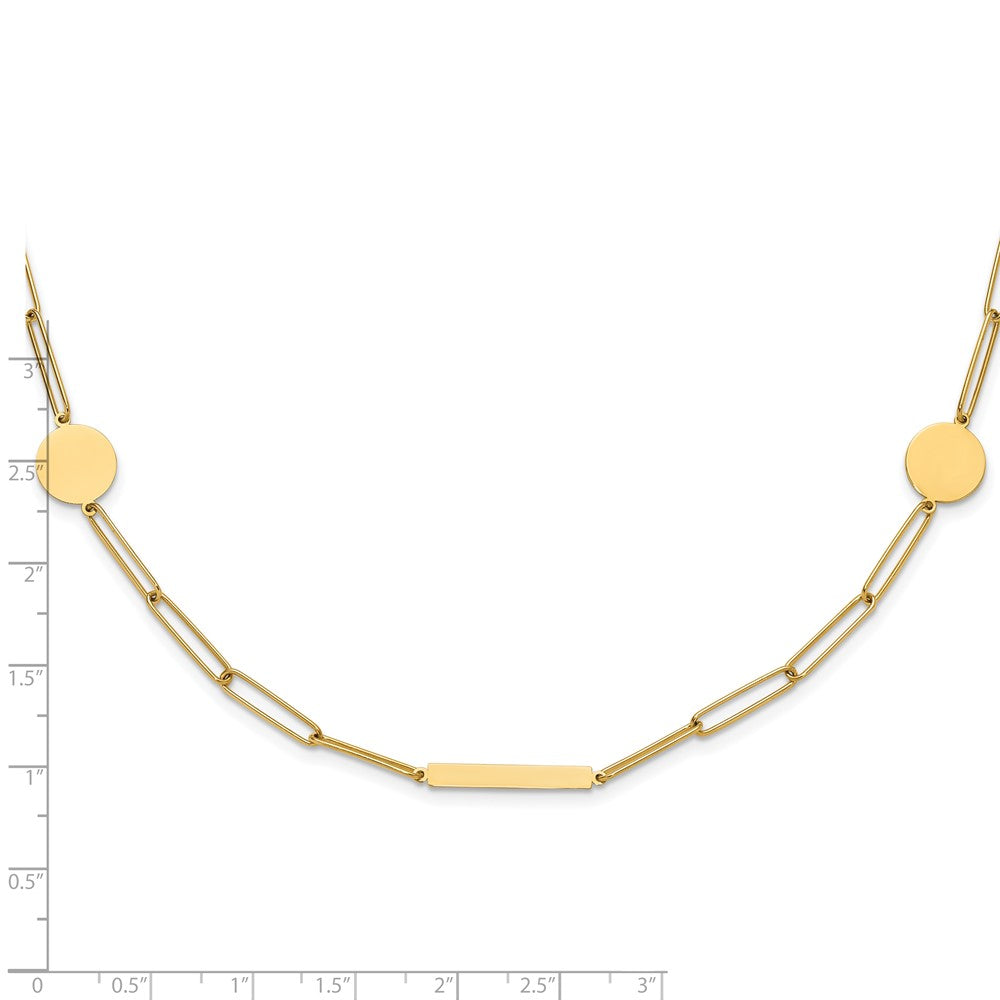 14K Polished Paperclip Link with Circles and Bars 18in Necklace