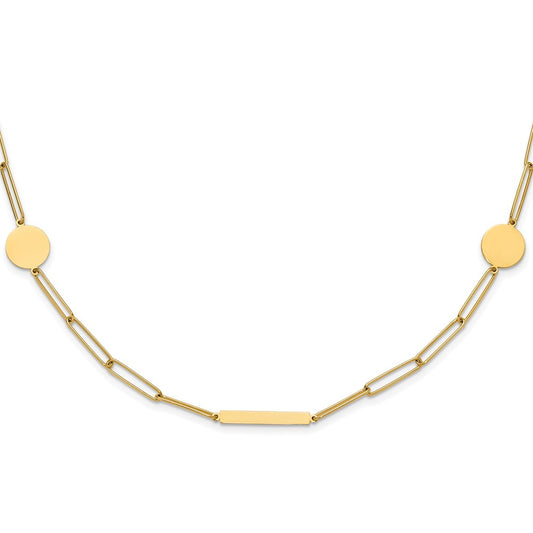 14K Polished Paperclip Link with Circles and Bars 18in Necklace