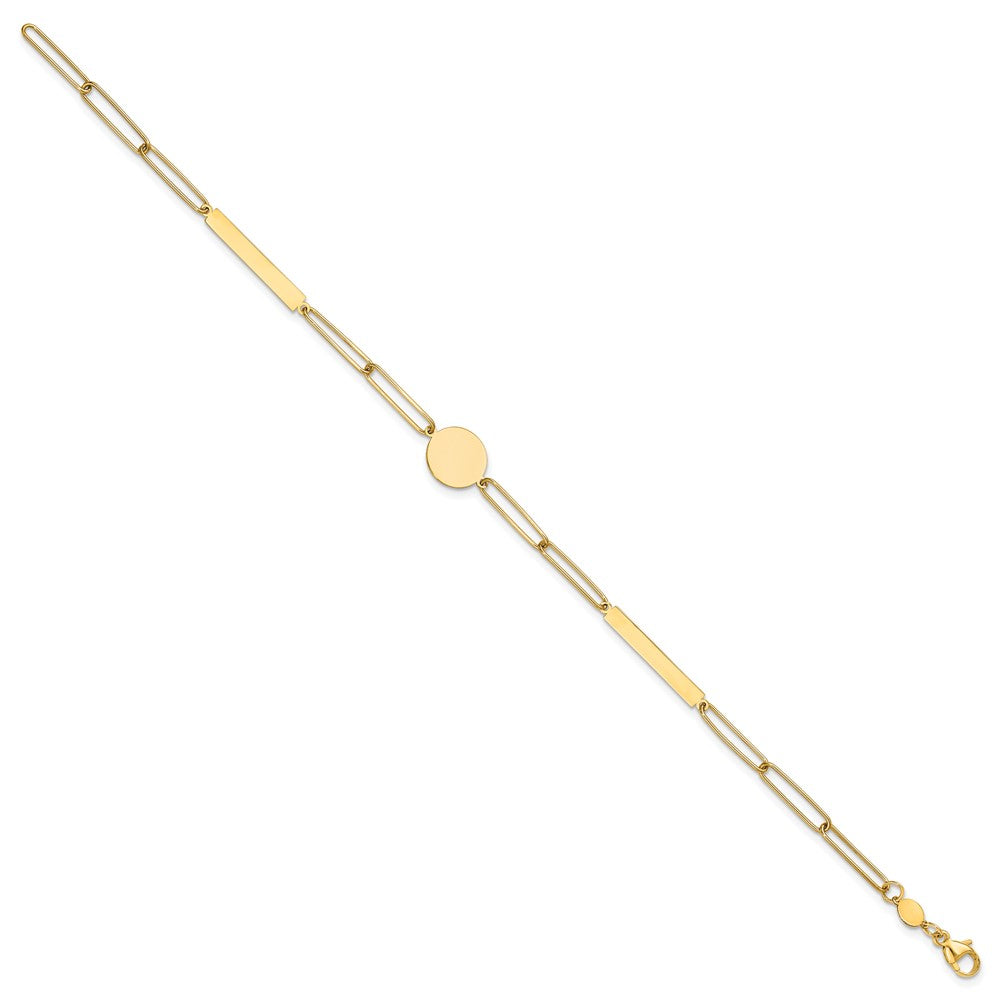 14K Yellow Gold Polished Paperclip Link with Circle and Bar 8.25in Bracelet