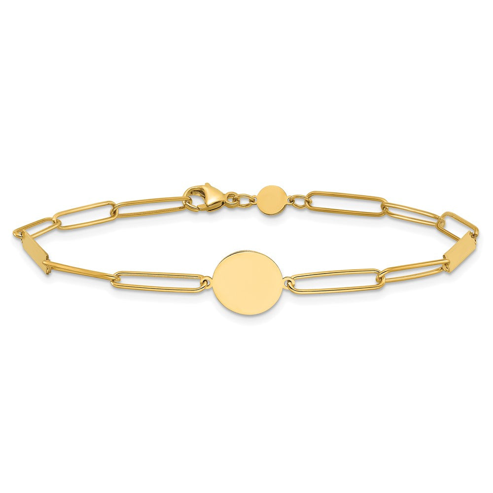 14K Yellow Gold Polished Paperclip Link with Circle and Bar 8.25in Bracelet