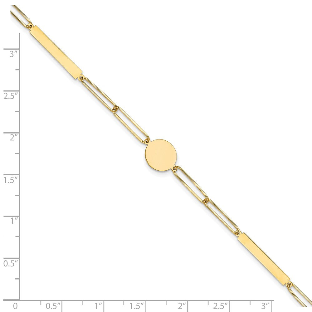 14K Yellow Gold Polished Paperclip Link with Circle and Bar 8.25in Bracelet