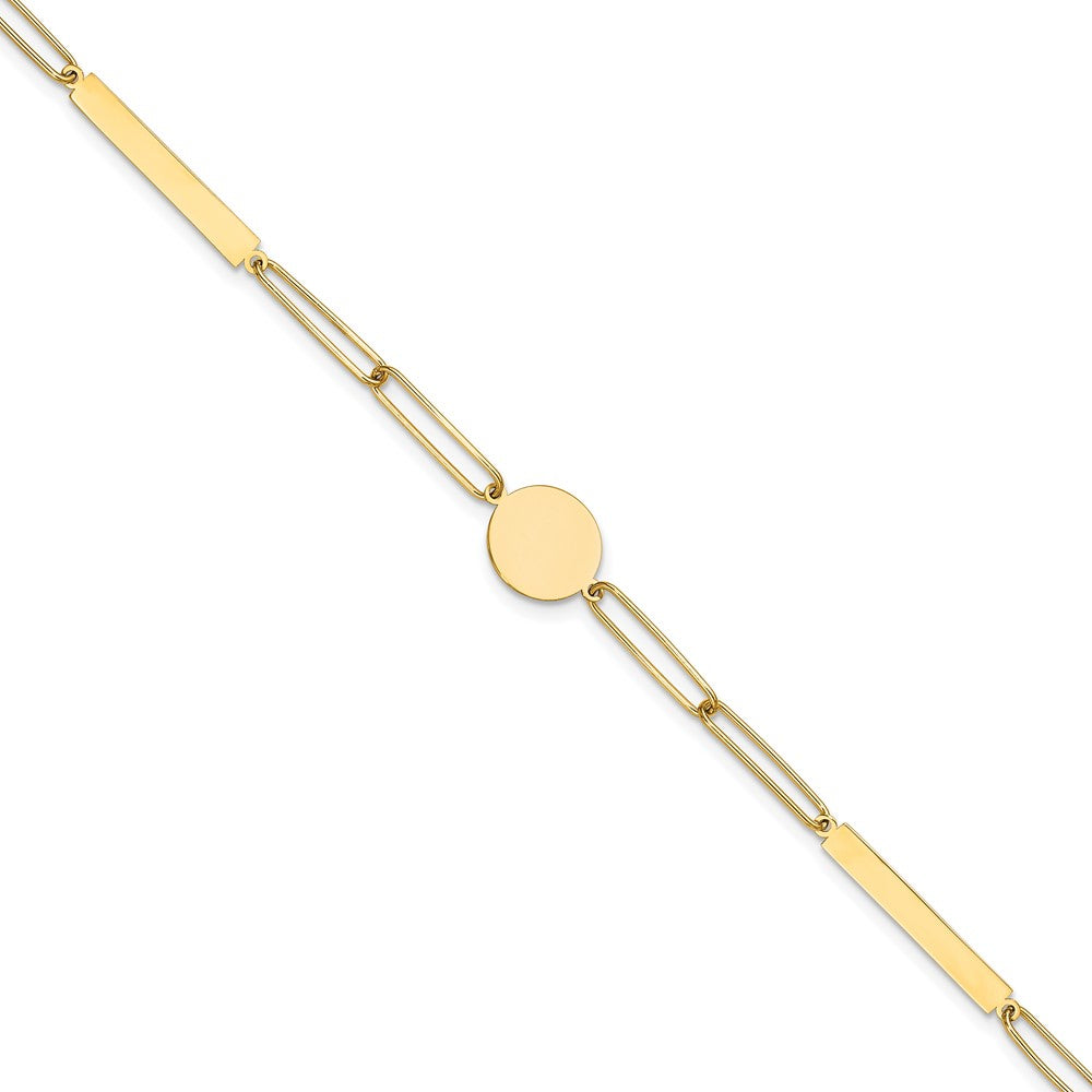 14K Yellow Gold Polished Paperclip Link with Circle and Bar 8.25in Bracelet