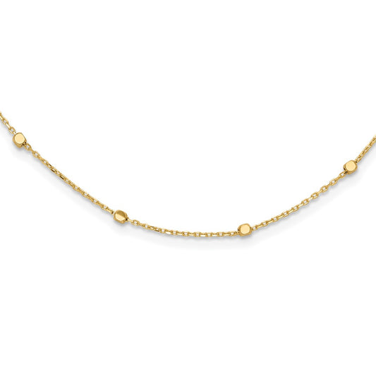 14K Polished Cube Stations w/ 2in ext. Necklace