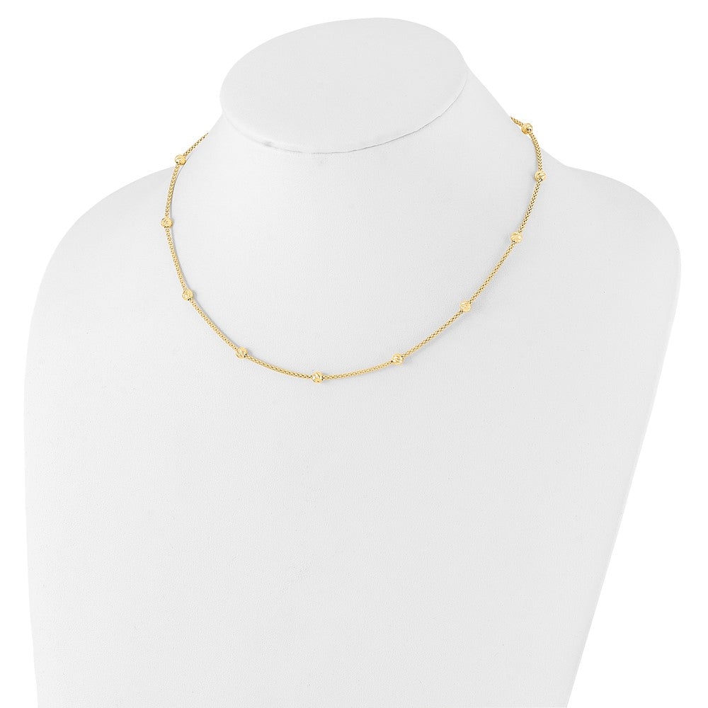 14K Polished and Diamond-cut Beaded Necklace