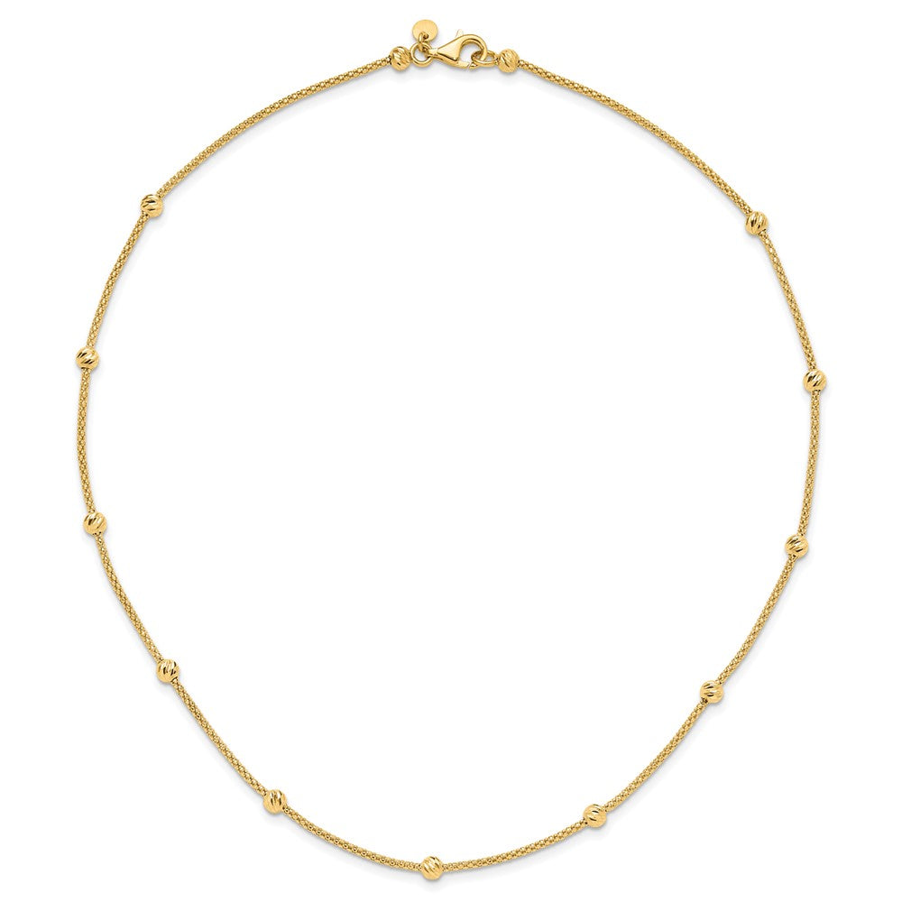 14K Polished and Diamond-cut Beaded Necklace