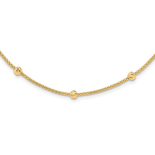 14K Polished and Diamond-cut Beaded Necklace