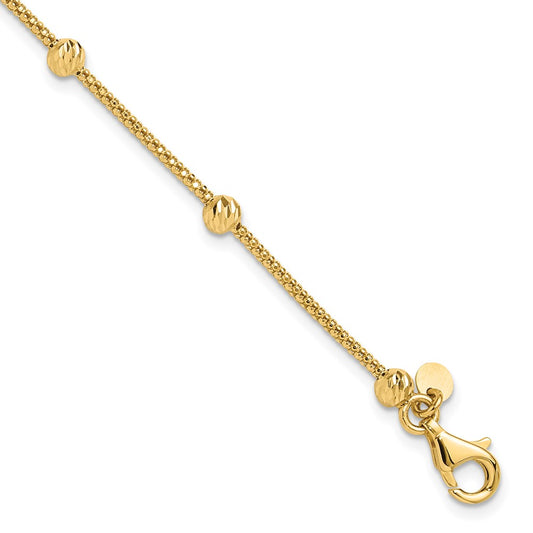 14K Polished and Diamond-cut Beaded Bracelet