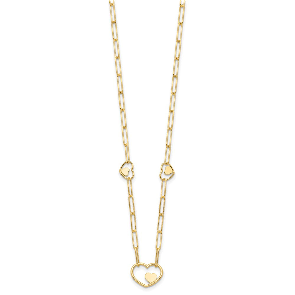 14K Yellow Gold Paperclip Link Heart 16in w/2in ext. Necklace