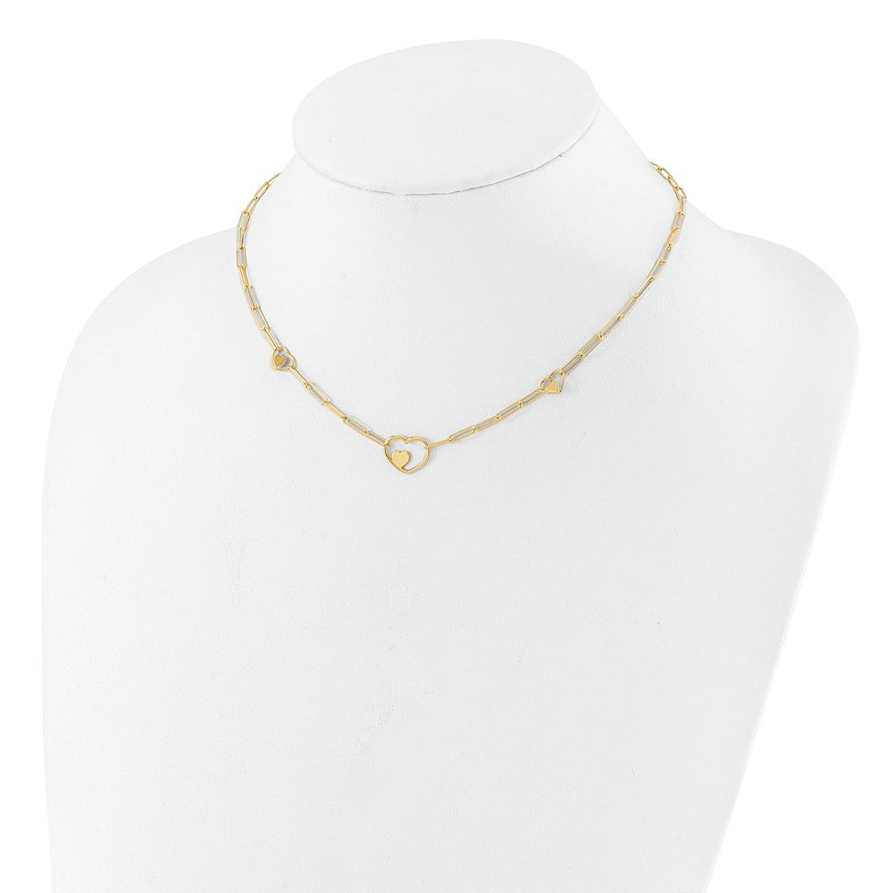 14K Yellow Gold Paperclip Link Heart 16in w/2in ext. Necklace