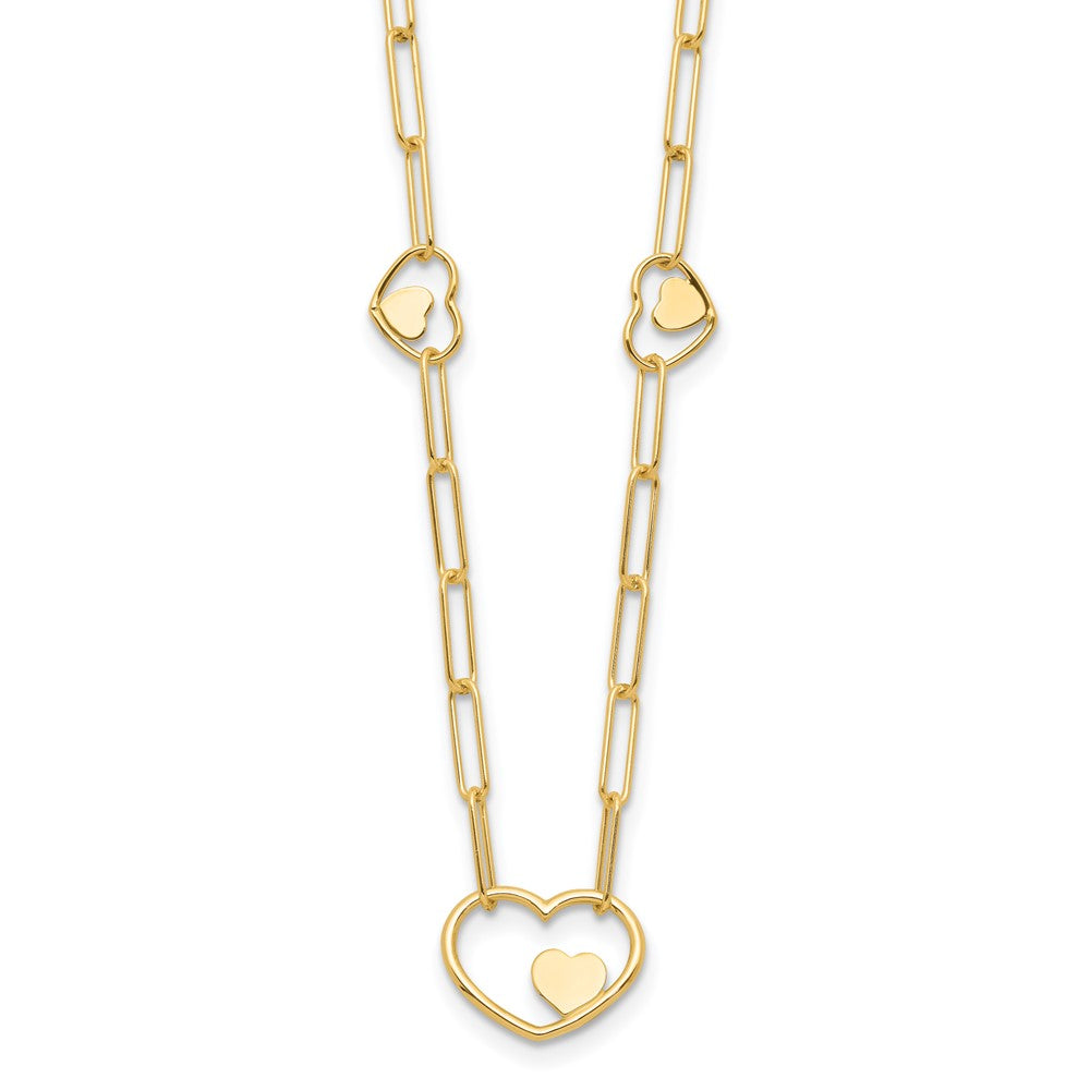 14K Yellow Gold Paperclip Link Heart 16in w/2in ext. Necklace