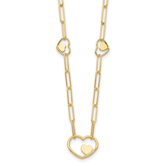 14K Yellow Gold Paperclip Link Heart 16in w/2in ext. Necklace