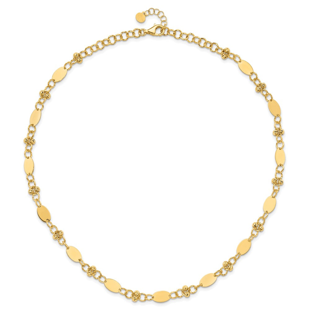 14K Polished and Dia-cut Beaded Fancy Plus 1in ext. Necklace
