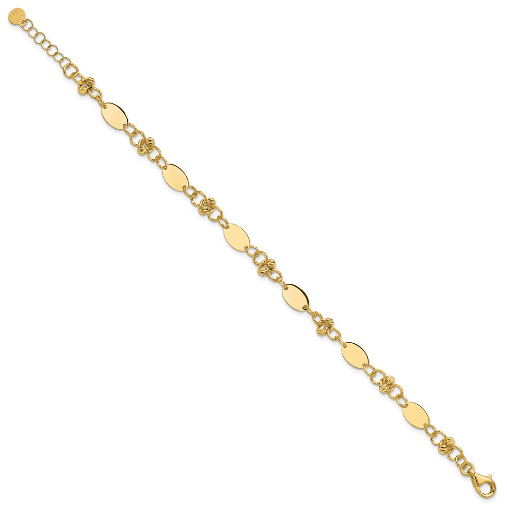 14K Yellow Gold Polished and Diamond-cut Beaded Fancy Plus 1in ext. Bracelet