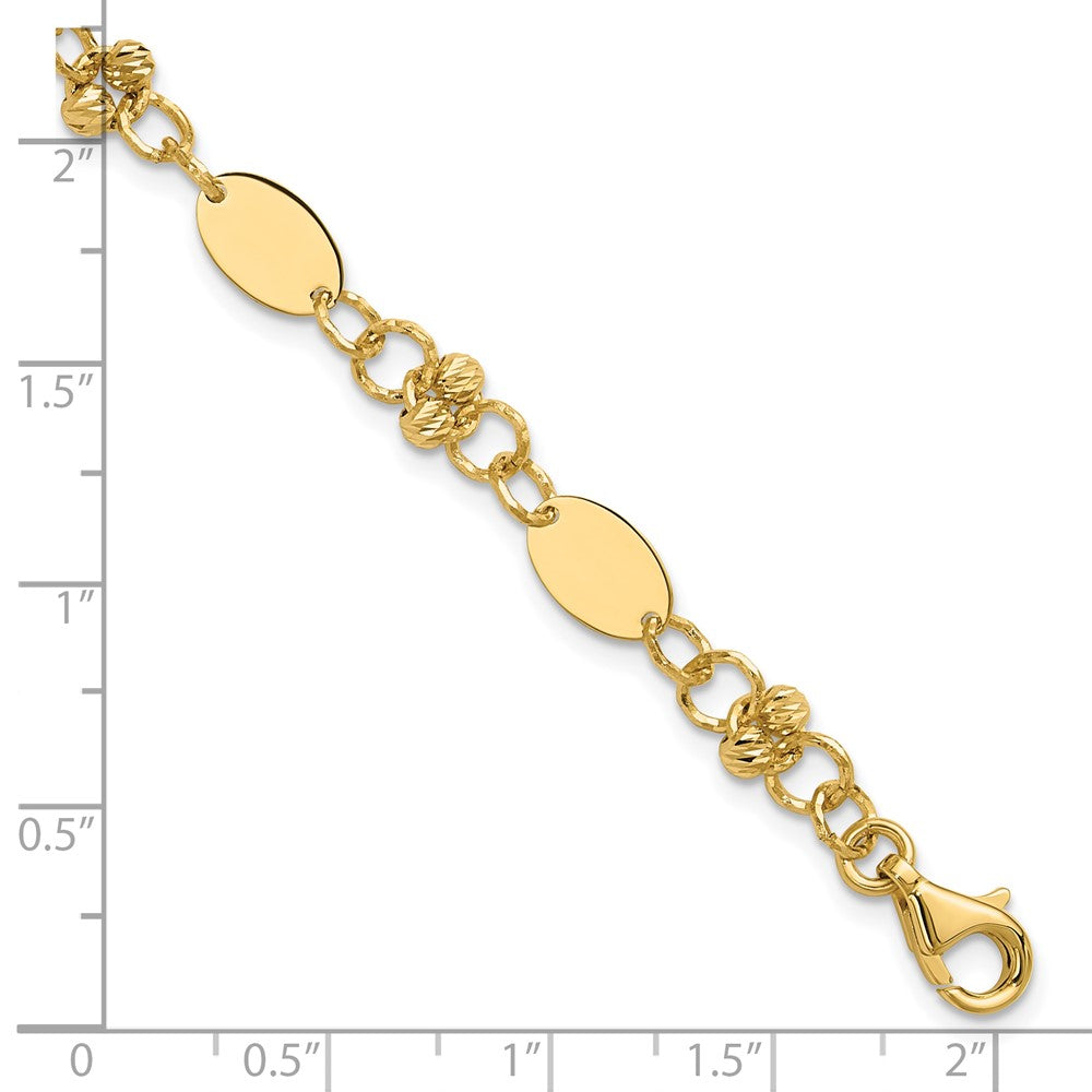 14K Yellow Gold Polished and Diamond-cut Beaded Fancy Plus 1in ext. Bracelet