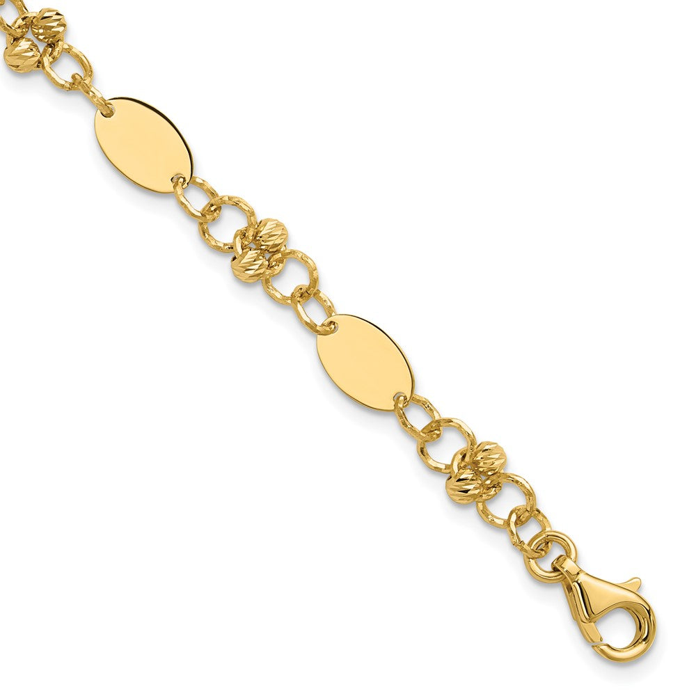 14K Yellow Gold Polished and Diamond-cut Beaded Fancy Plus 1in ext. Bracelet
