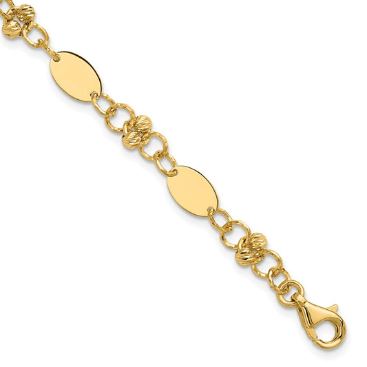 14K Yellow Gold Polished and Diamond-cut Beaded Fancy Plus 1in ext. Bracelet