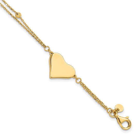 14K Polished and Diamond-cut Heart Beaded 2-Strand Bracelet