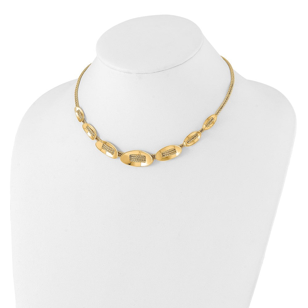14K Polished and Textured Fancy Plus 2in ext. Necklace