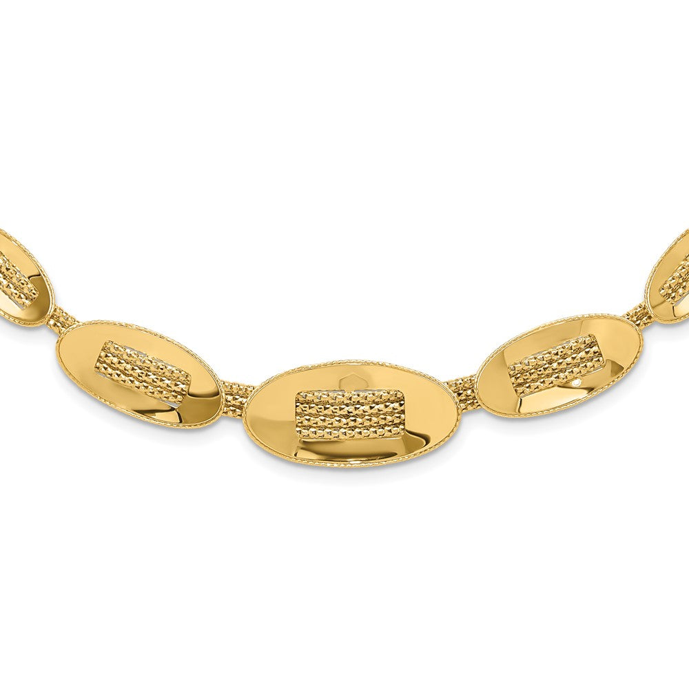 14K Polished and Textured Fancy Plus 2in ext. Necklace
