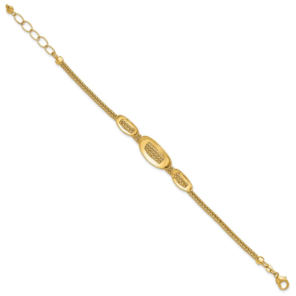 14K Yellow Gold Polished and Textured Fancy Plus 1.5in ext. Bracelet