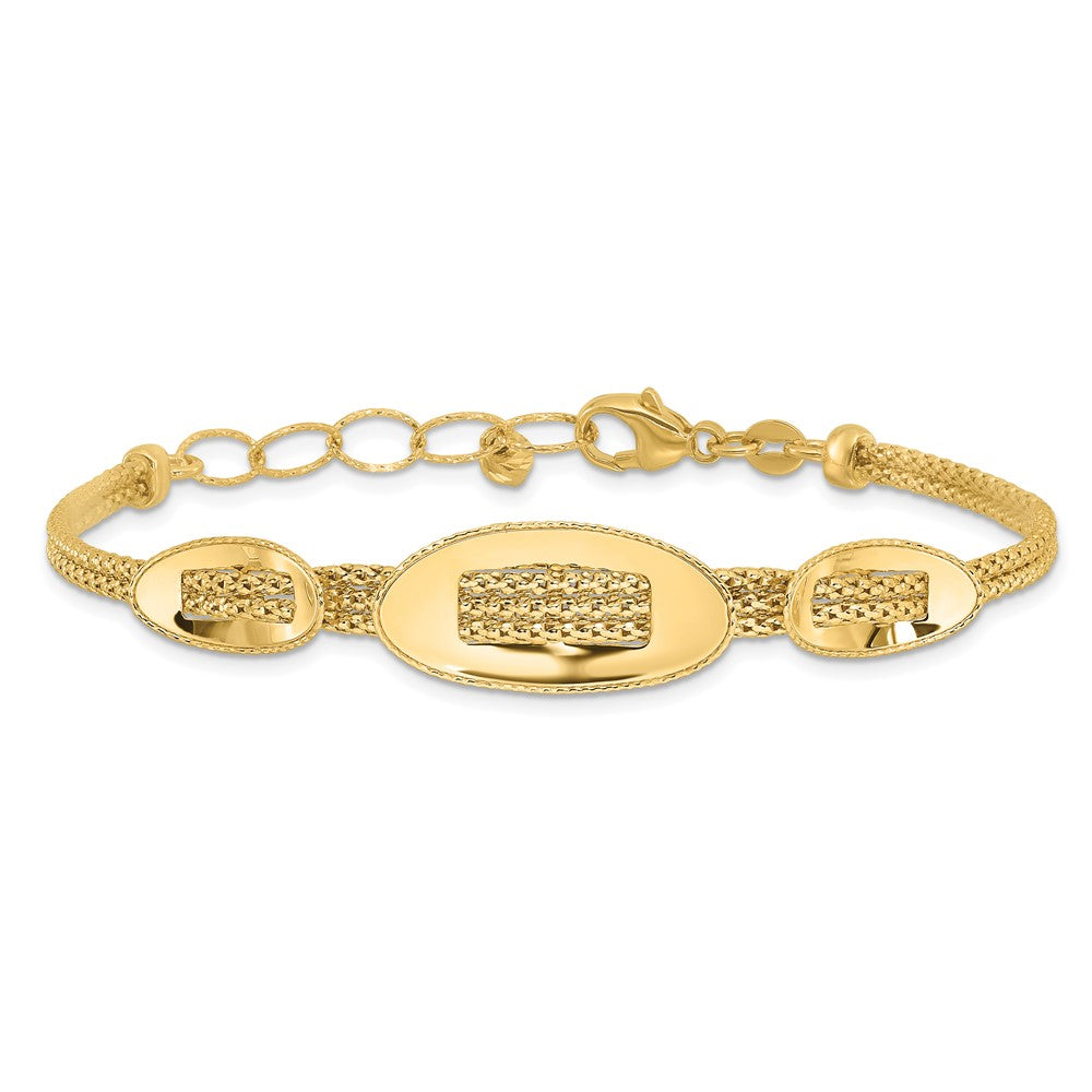 14K Yellow Gold Polished and Textured Fancy Plus 1.5in ext. Bracelet