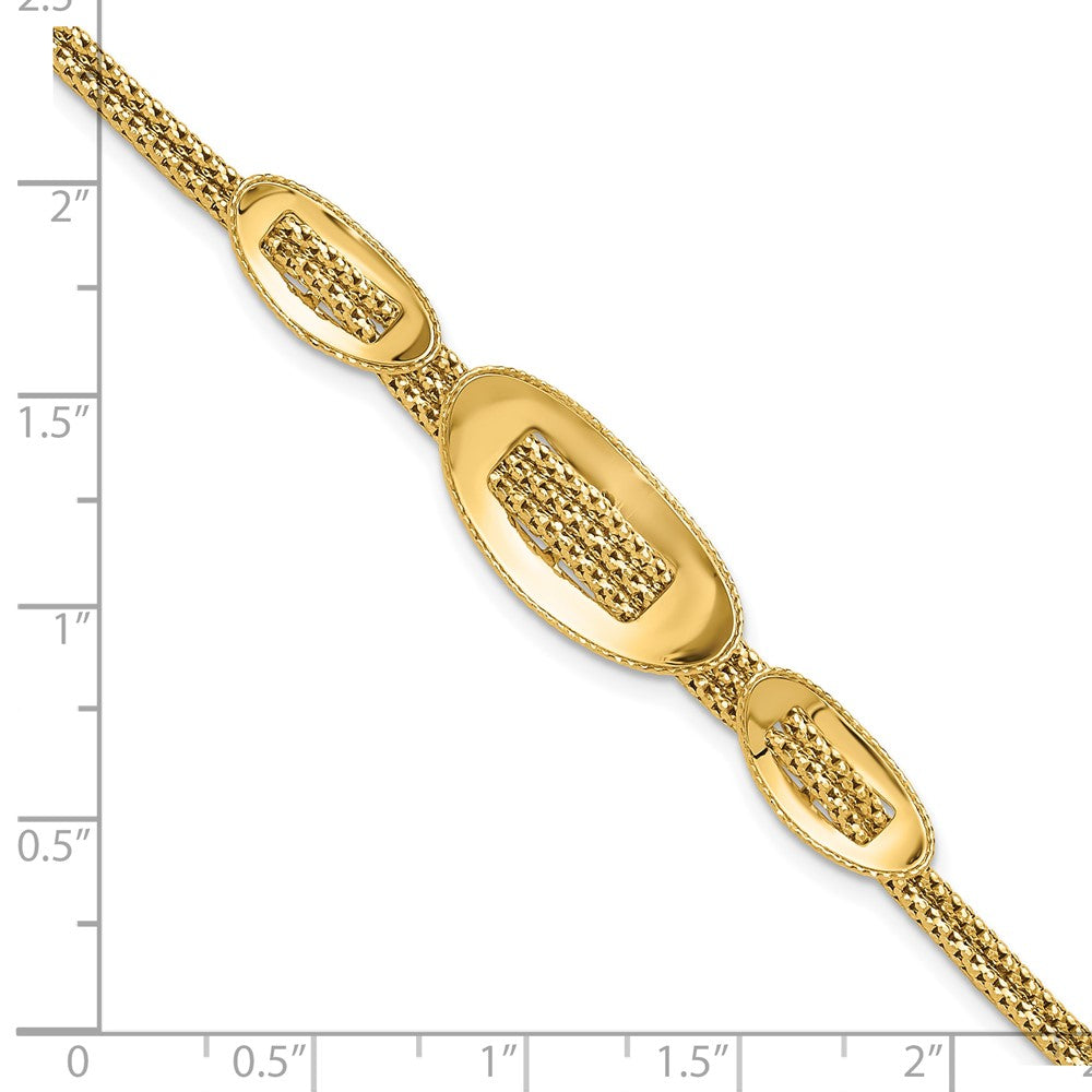 14K Yellow Gold Polished and Textured Fancy Plus 1.5in ext. Bracelet