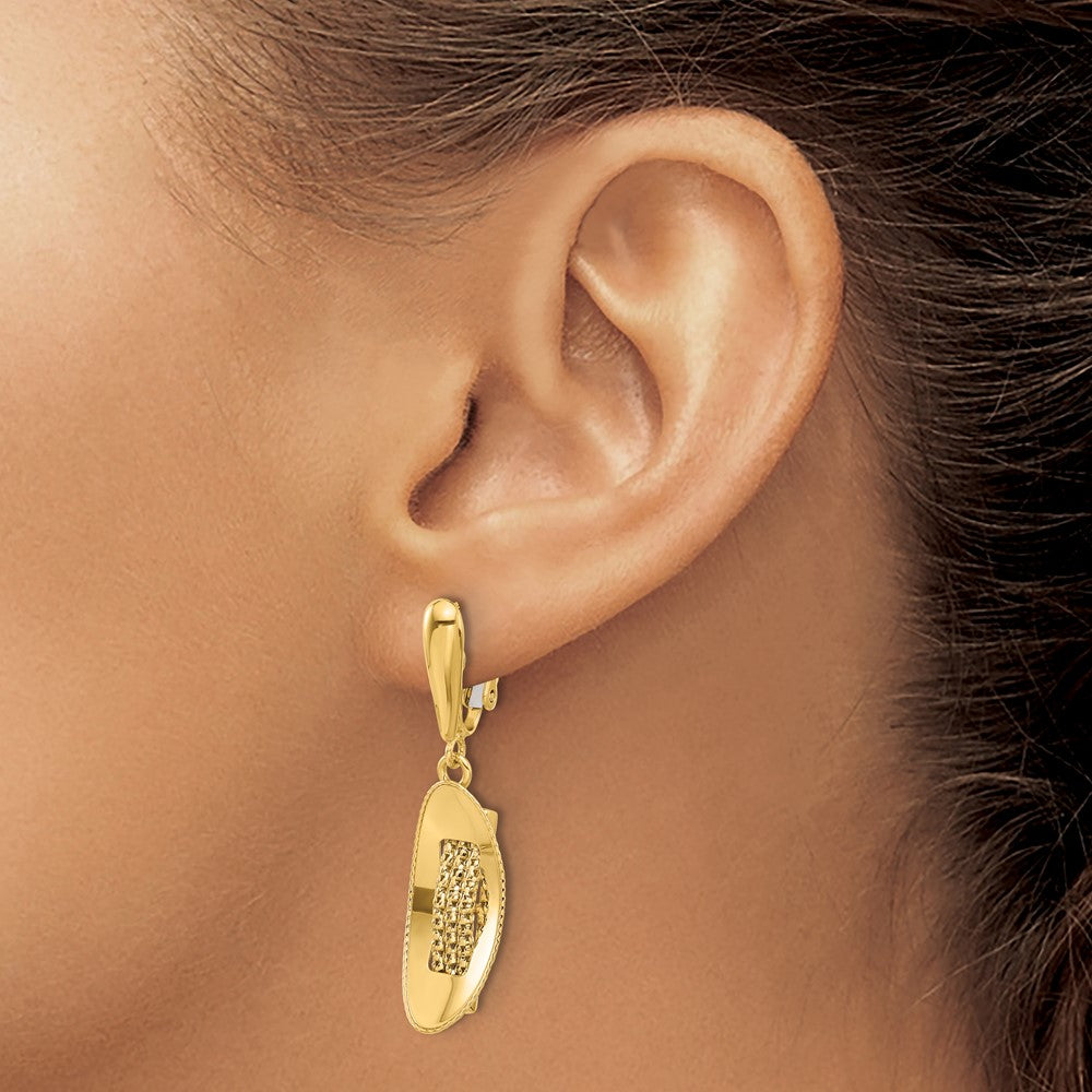 14K Polished and Textured Omega Back Dangle Earrings
