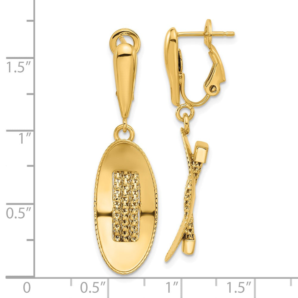 14K Polished and Textured Omega Back Dangle Earrings
