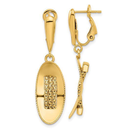 14K Polished and Textured Omega Back Dangle Earrings
