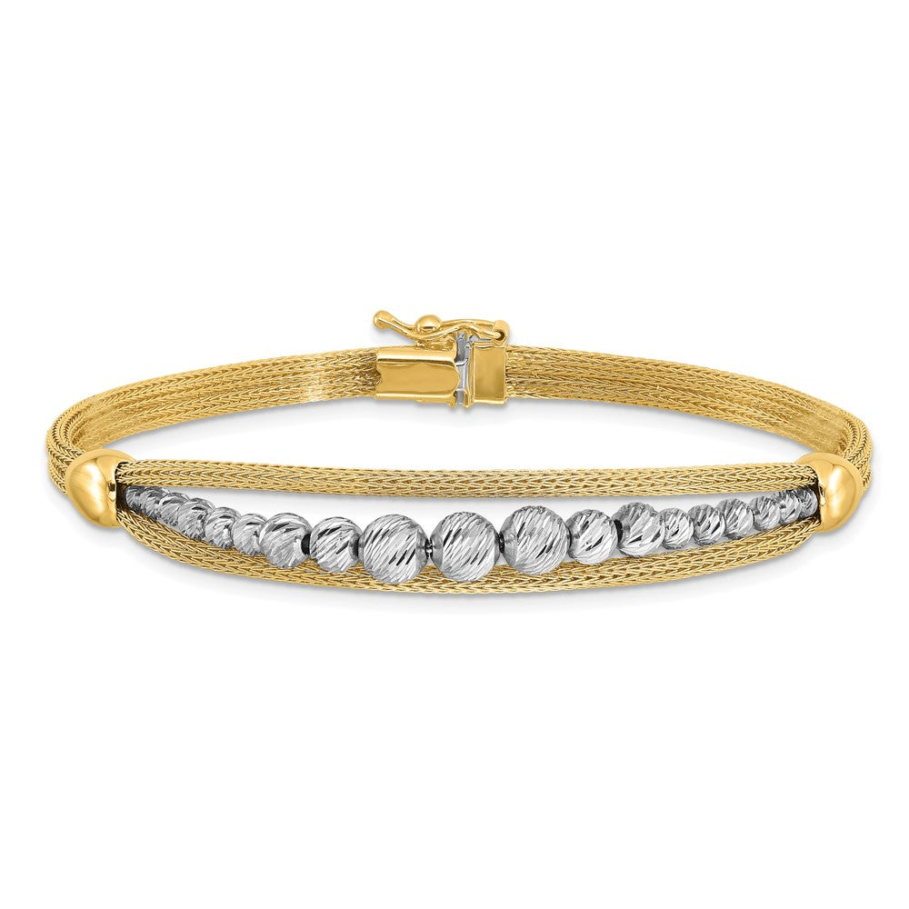 14K Two-tone Polished and Diamond-cut Beaded Fancy Bracelet