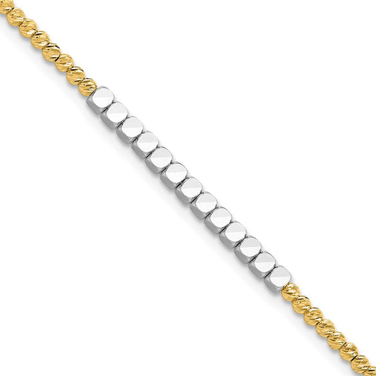 14K Two-tone Diamond-cut Beaded 7.5in Bracelet
