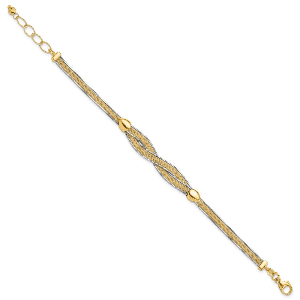 14k Yellow Gold Two-tone 6.75in w/1in Ext. Mesh Bracelet