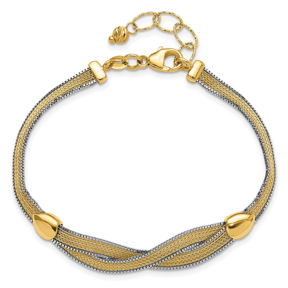 14k Yellow Gold Two-tone 6.75in w/1in Ext. Mesh Bracelet