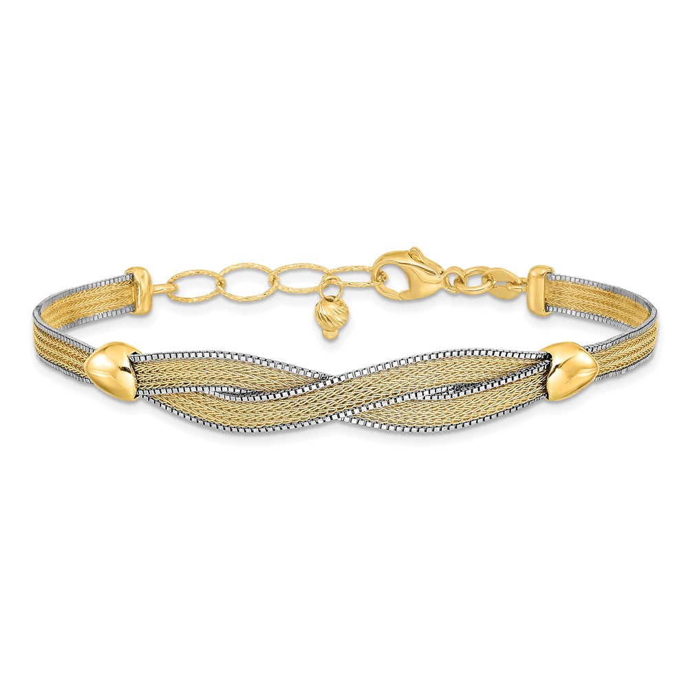 14k Yellow Gold Two-tone 6.75in w/1in Ext. Mesh Bracelet