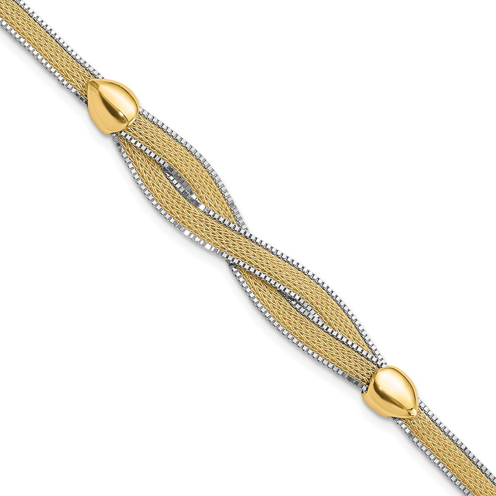 14k Yellow Gold Two-tone 6.75in w/1in Ext. Mesh Bracelet