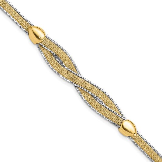14k Yellow Gold Two-tone 6.75in w/1in Ext. Mesh Bracelet